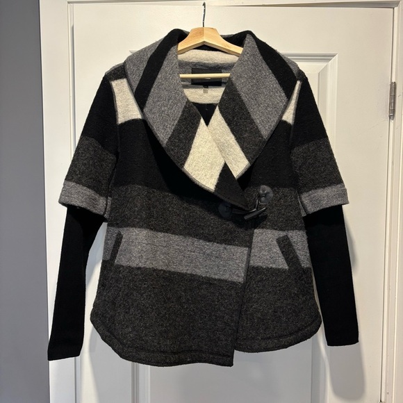 Line Sweaters - Line Blossom Wool Blend Jacket, Black Grey, Size Small, Classic Quiet Luxury